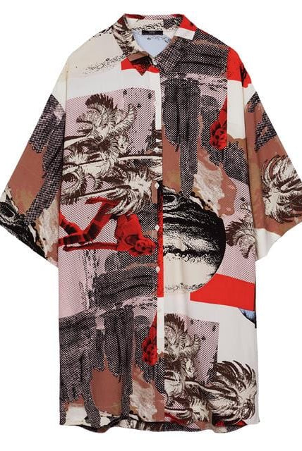 بارفوا قميص منقوش نسائي طويل بيج فاتح