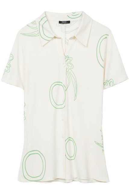 بارفوا قميص نسائي طويل مطبوع بأزرار أمامية بيج