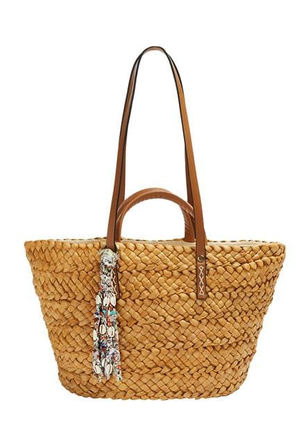 بارفوا شنطة يد نسائية مصنوعة من الخوص أصفر شاحب