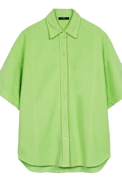 بارفوا قميص سادة أزرار أمامية كم طويل نسائي أخضر ليما