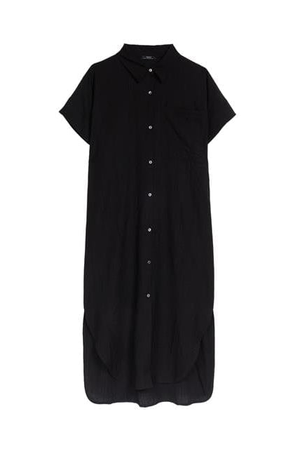 بارفوا قميص طويل بأزرار أمامية كم قصير سادة نسائي أسود