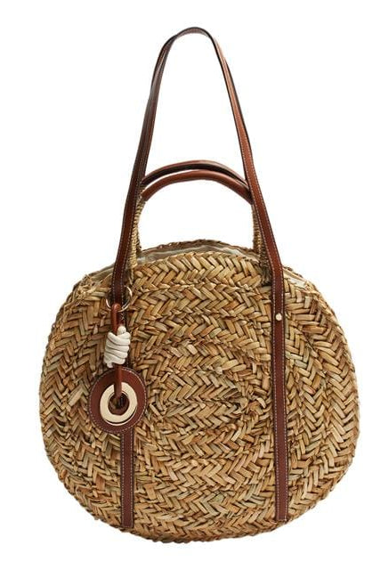 بارفوا حقيبة دائرية من القش للنساء أصفر شاحب