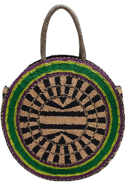 بارفوا حقيبة يد منسوجة دائرية متعددة الألوان أصفر