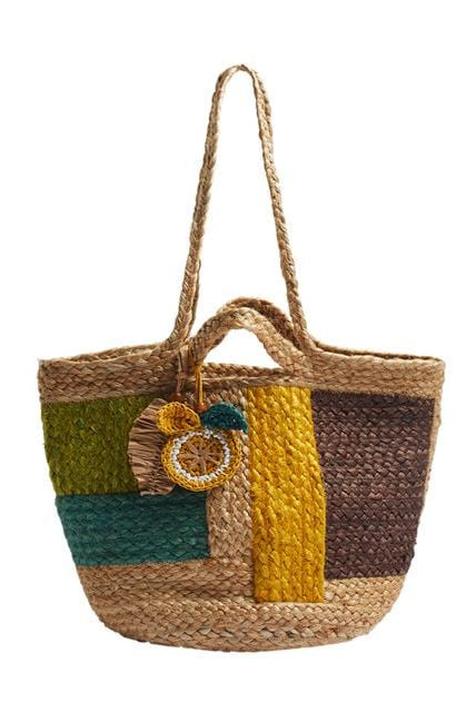 بارفوا شنطة كتف منسوجة متعددة الألوان بمسكة يد أصفر