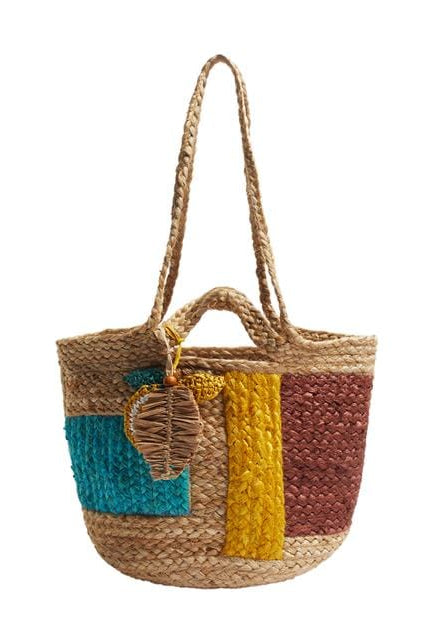 بارفوا شنطة كتف نسائية منسوجة بمسكة يد أصفر