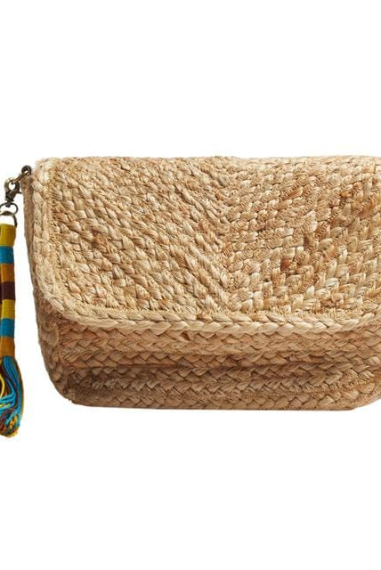 بارفوا حقيبة منسوجة مربعة سادة أصفر