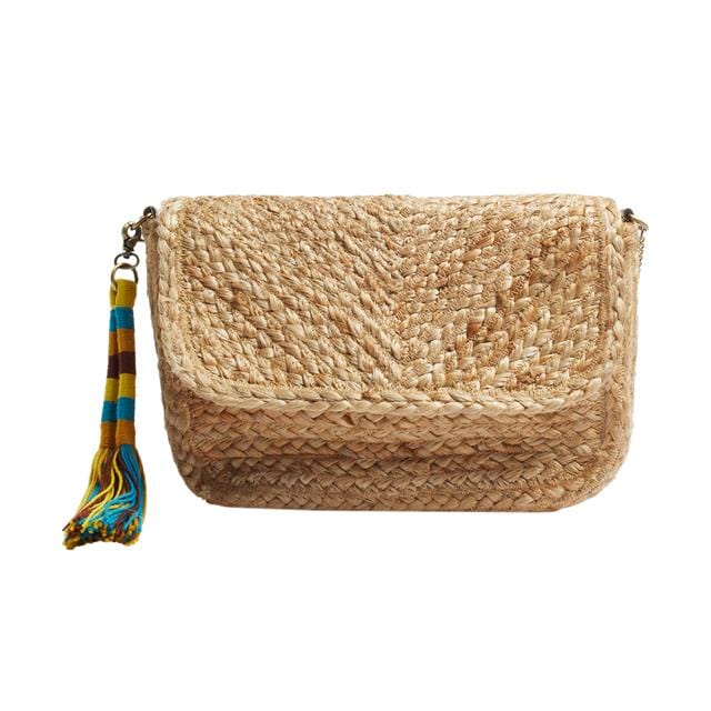 بارفوا حقيبة منسوجة مربعة سادة أصفر