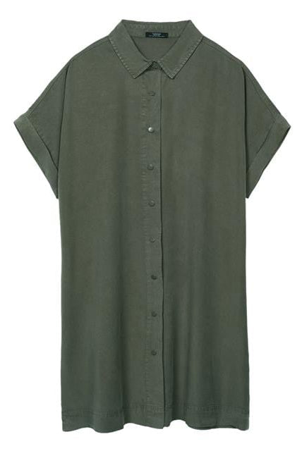 بارفوا فستان منسوج نص كم بأزرار أمامية