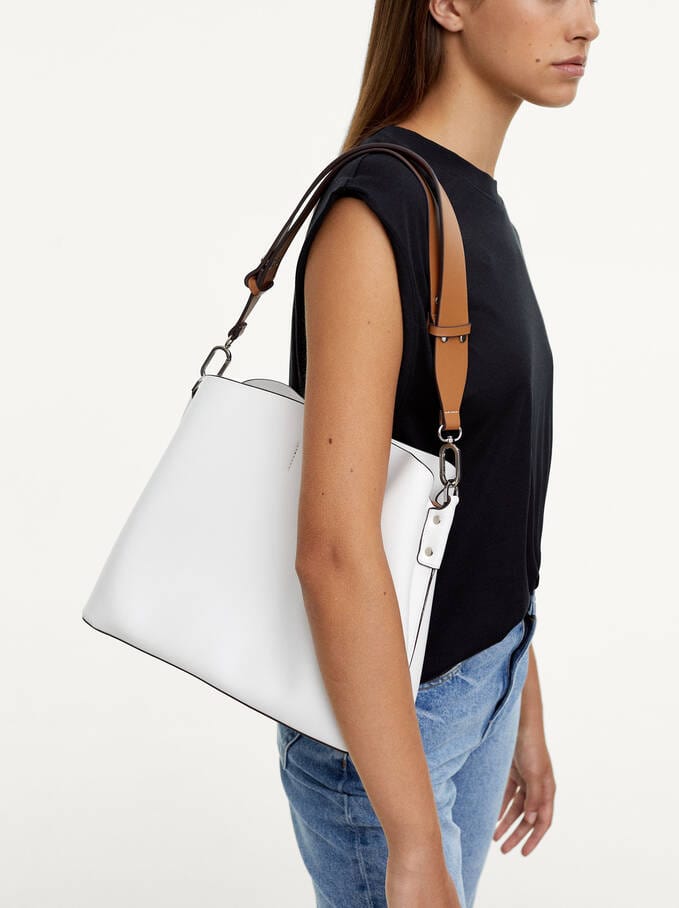 بارفوا حقيبة جلد كبيرة سادة بحزام جلدي