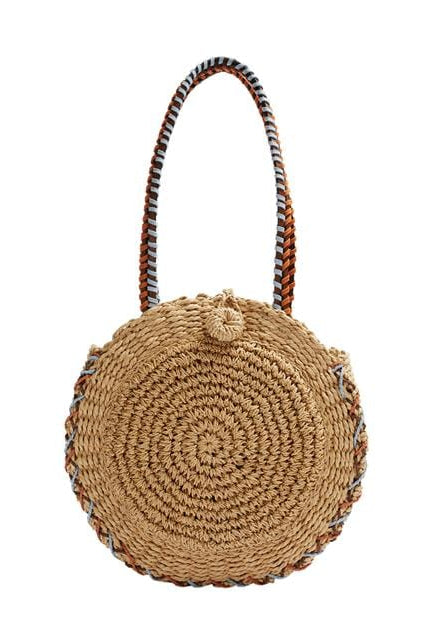 بارفوا شنطة يد دائرية منسوجة بيد قماش بيج