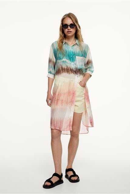 بارفوا قميص نسائي شيفون طويل شفاف متعدد الألوان