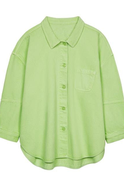 بارفوا قميص طويل بجيب امامي أخضر فاتح