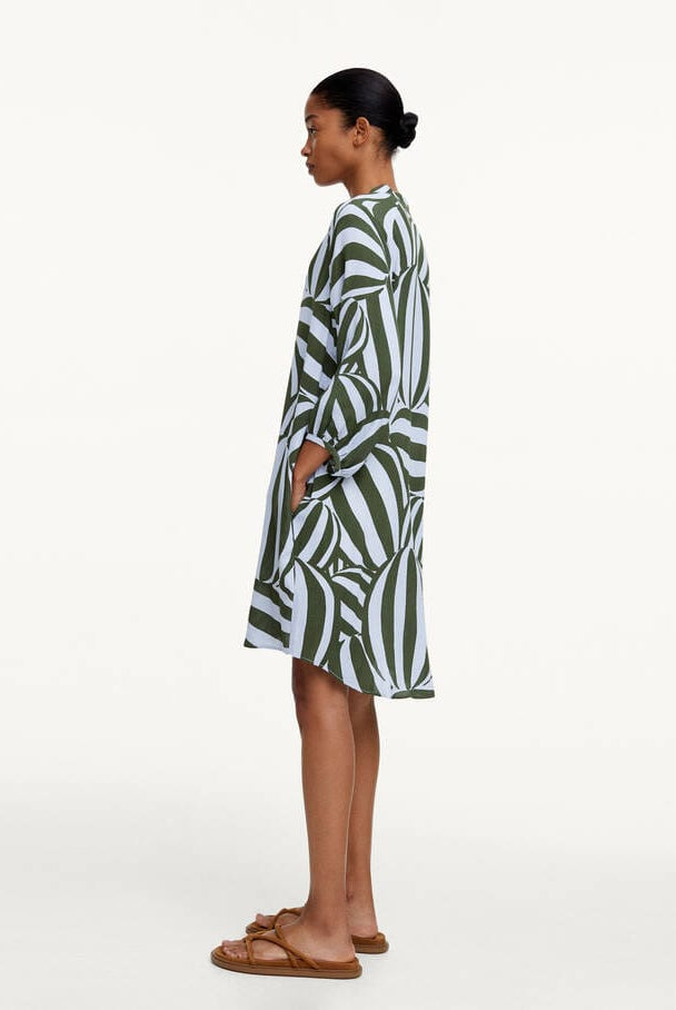 بارفوا فستان تصميم قميص نسائي مشجر بأزرار أمامية الكاكي