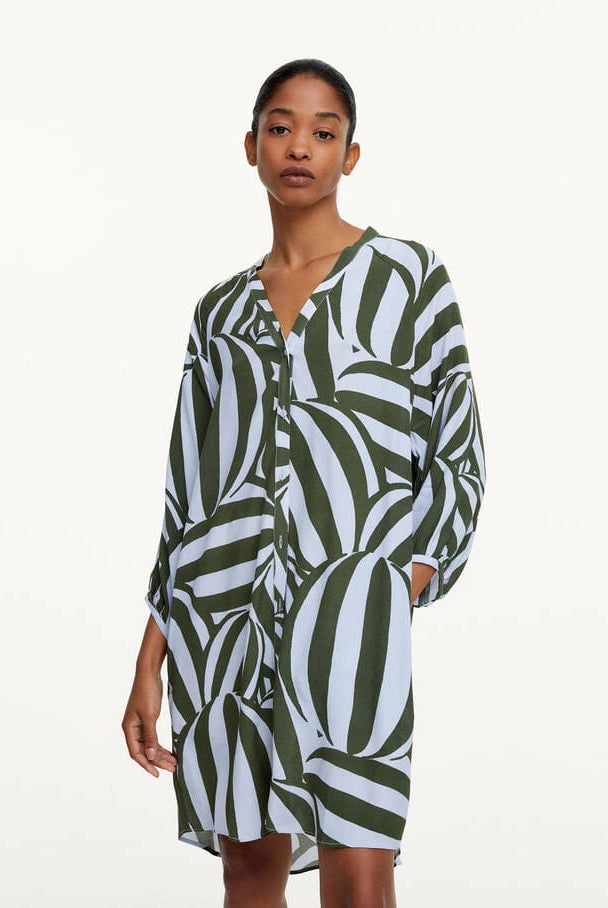 بارفوا فستان تصميم قميص نسائي مشجر بأزرار أمامية الكاكي