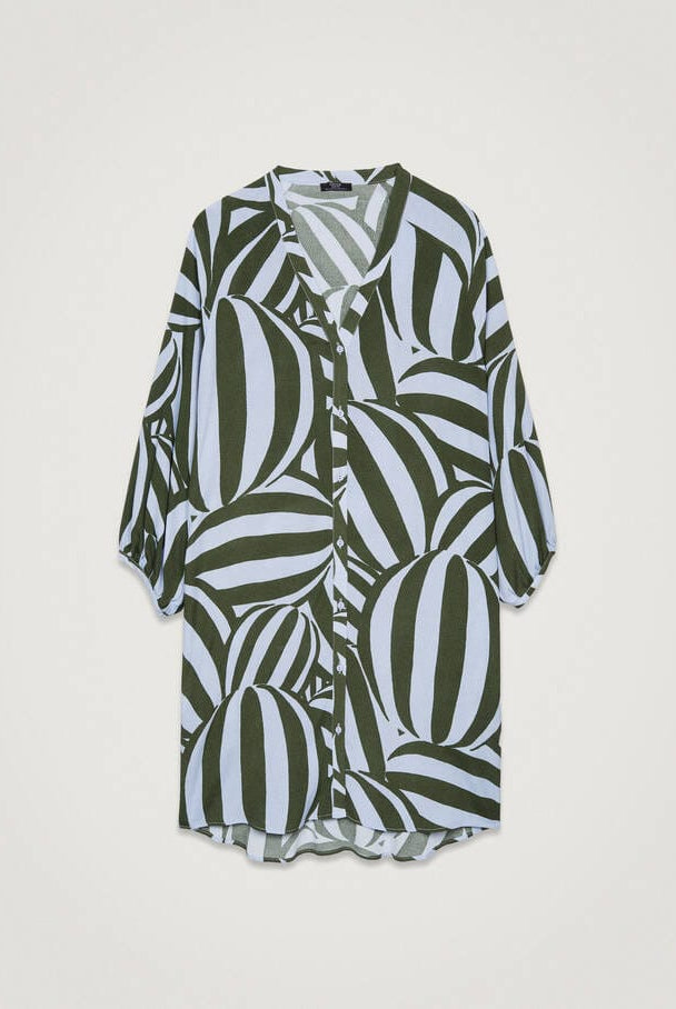 بارفوا فستان تصميم قميص نسائي مشجر بأزرار أمامية الكاكي