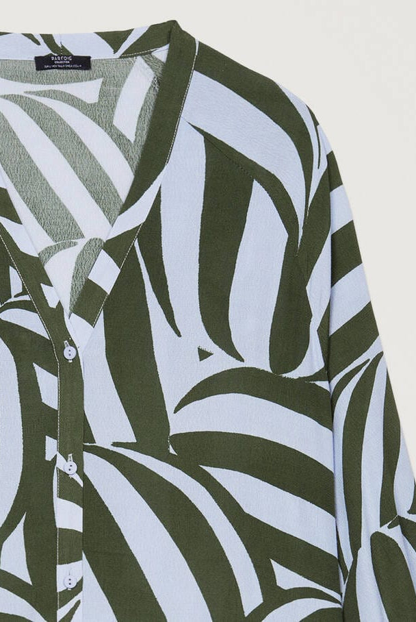 بارفوا فستان تصميم قميص نسائي مشجر بأزرار أمامية الكاكي