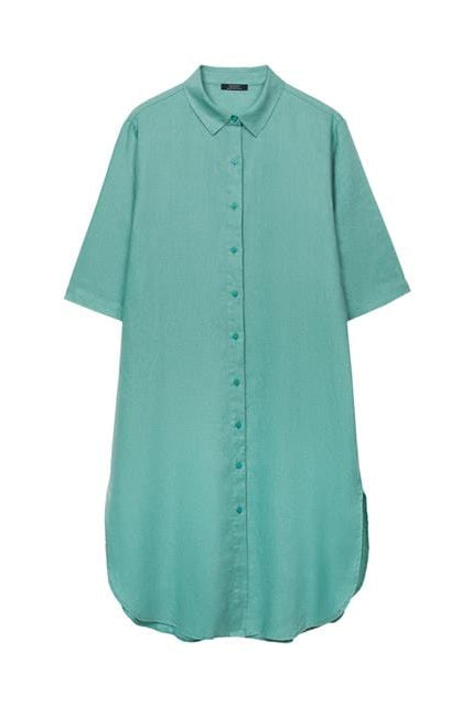 بارفوا فستان تصميم قميص طويل بأزرار أمامية تركواز