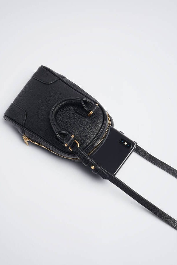 بارفوا شنطة هاتف جلدي بحامل يد صغير أسود