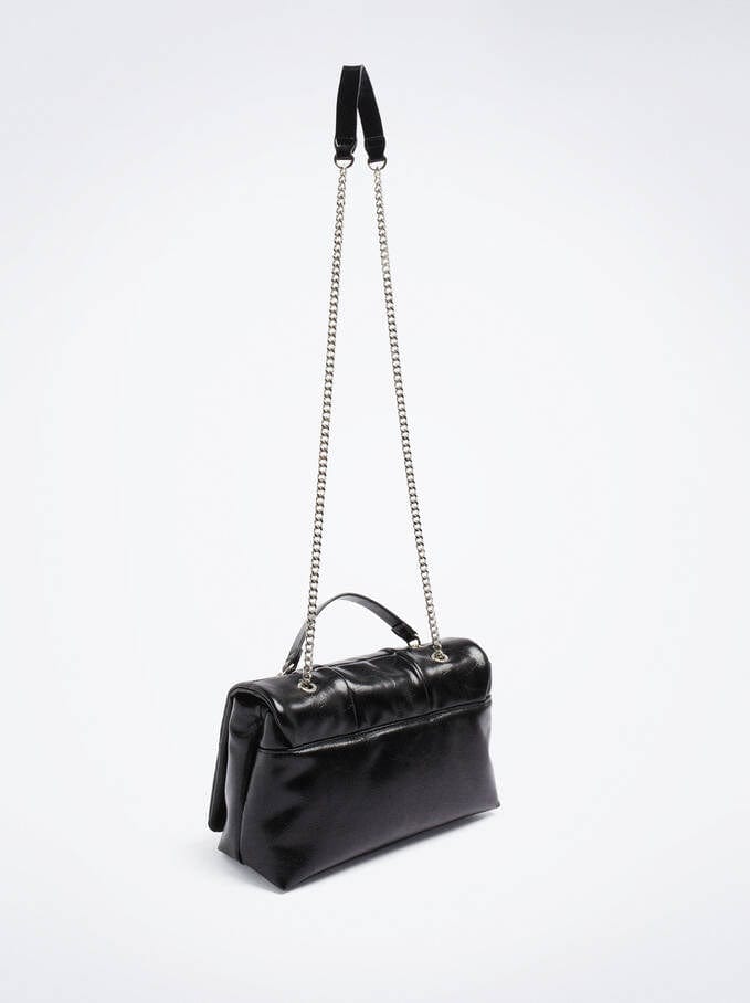 بارفوا حقيبة كتف مربعة جلد سادة مزينة بسلسال