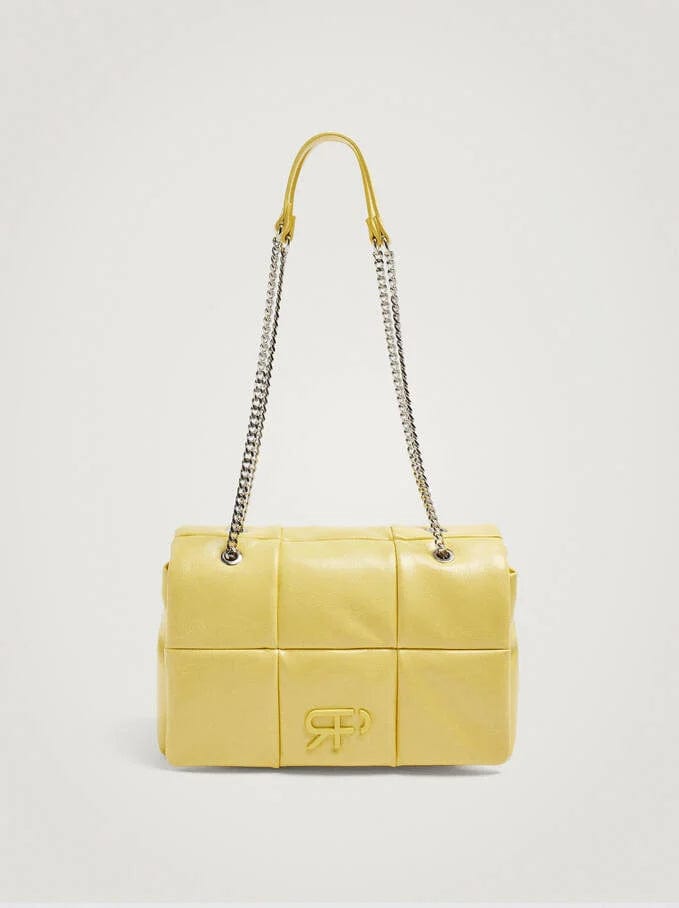 بارفوا حقيبة كتف مربعة جلد سادة مزينة بسلسال