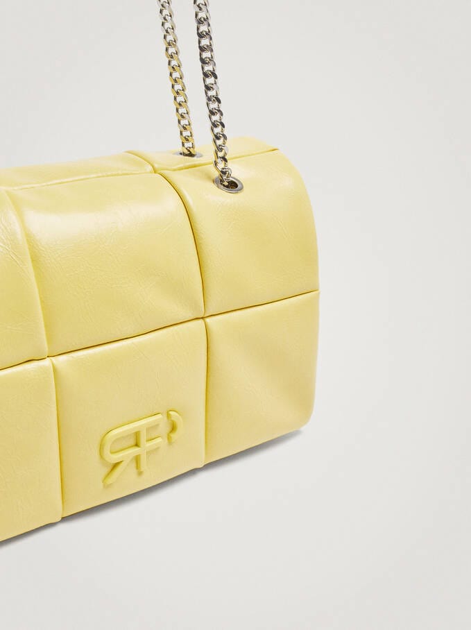 بارفوا حقيبة كتف مربعة جلد سادة مزينة بسلسال