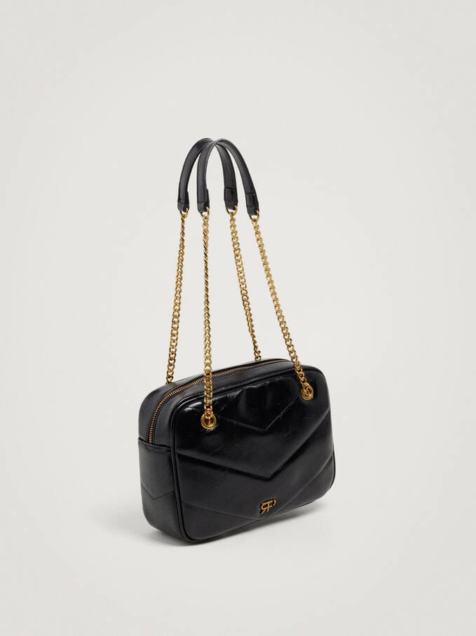 بارفوا حقيبة كتف جلد سادة مزينة بسلسال