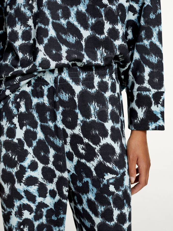 بارفوا بنطلون نسائي وسيع مطبوع علي شكل تايجر أزرق