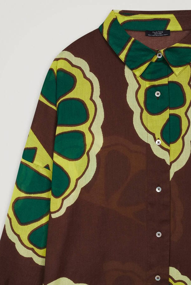 بارفوا فستان تصميم قميص طويل بأكمام مطبوعة بني