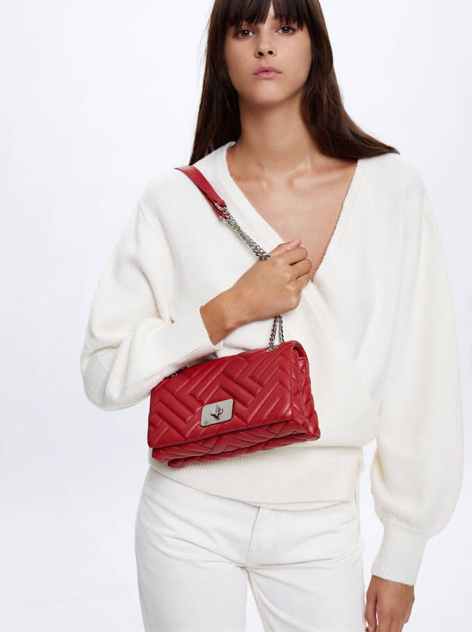 بارفوا حقيبة كتف نسائية جلد مطرزة بسلسال