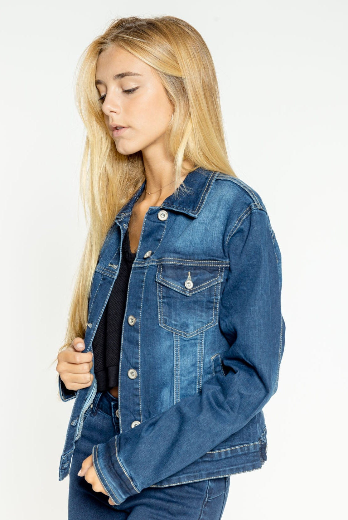 شانا جاكيت جينز كم طويل نسائي وردي