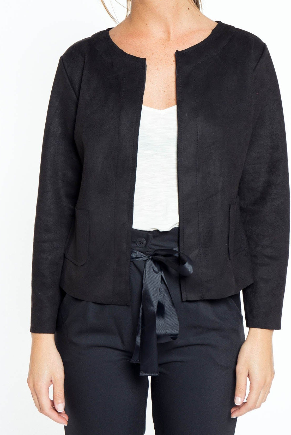 شانا جاكيت قصير بأكمام طويلة بجيوب على الجانبين نسائي أسود