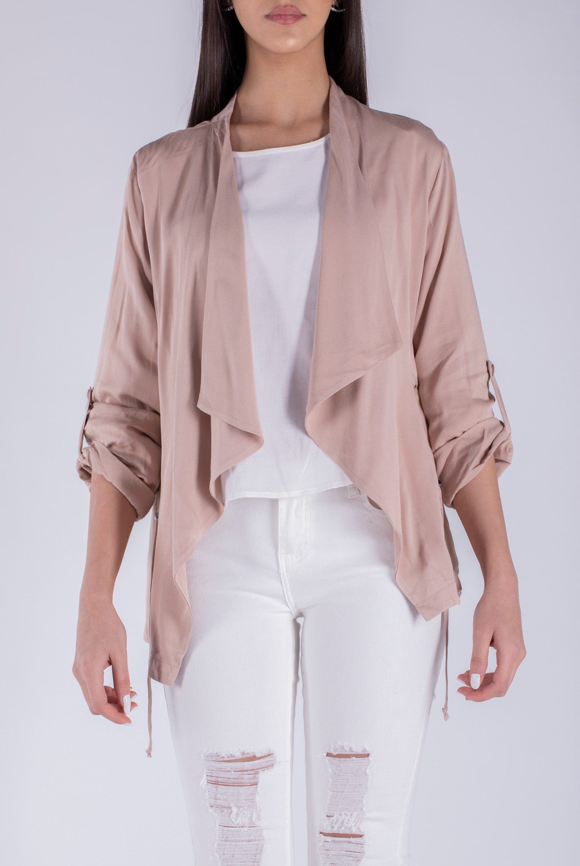 نتشي سترة سادة بدون سحاب مفتوحة بأكمام طويلة