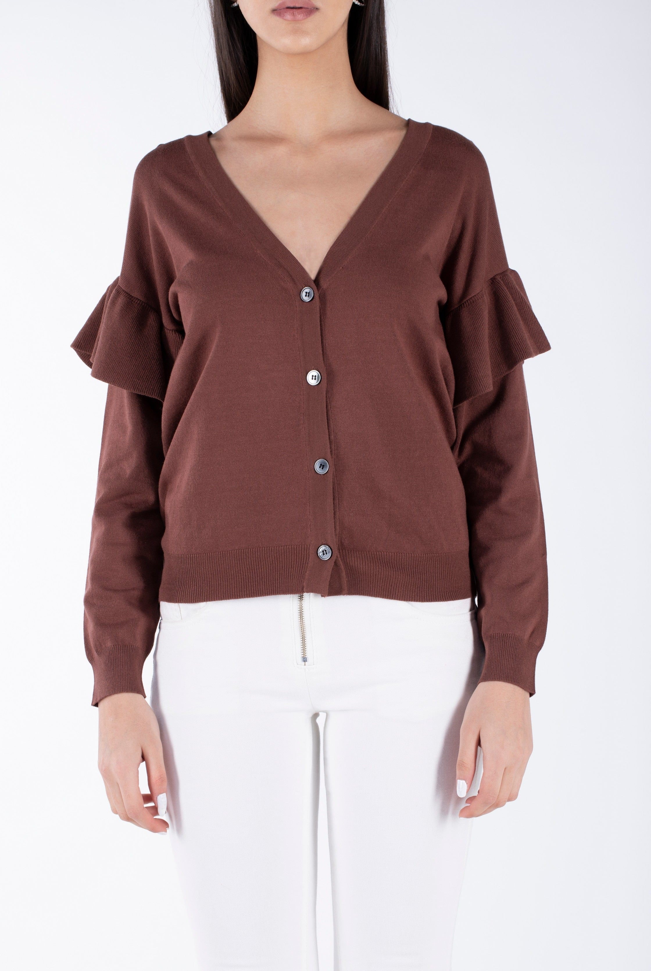 نتشي كارديجان سادة بأزرار أمامية بأكمام طويلة مكشكش