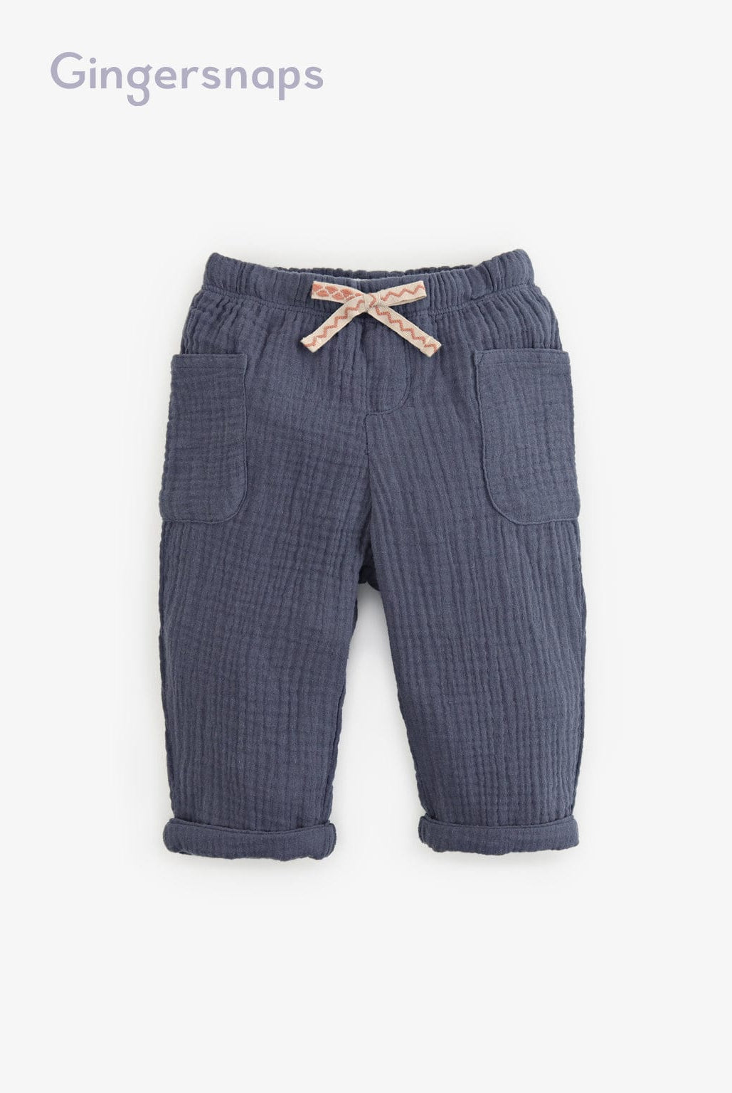 جينجرسنابس بنطلون اطفال رضع ولادي سادة برباط وسط بجيوب جانبي أزرق