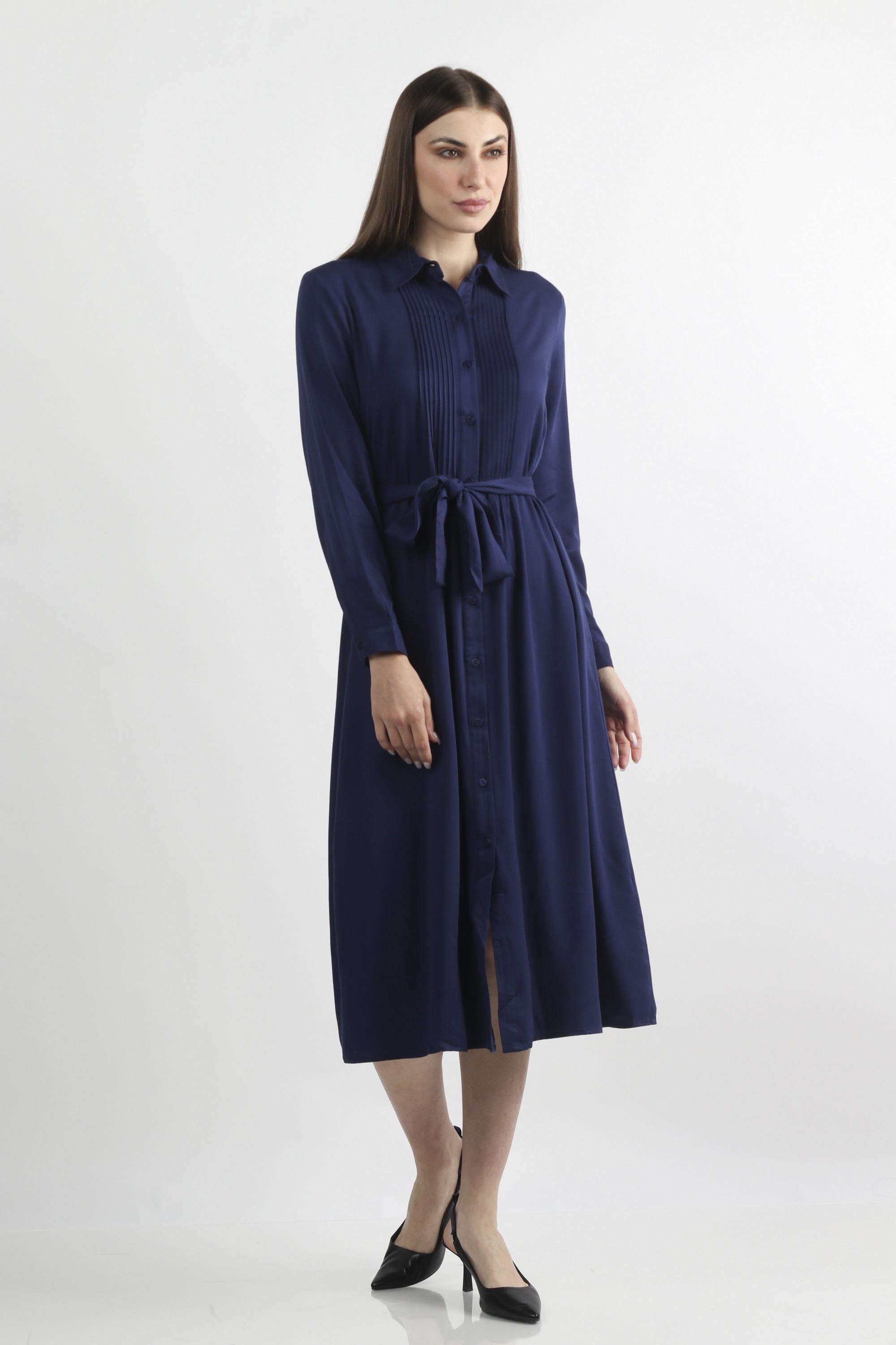 كيتشن فستان قميص سادة بأزرار أمامية برباط