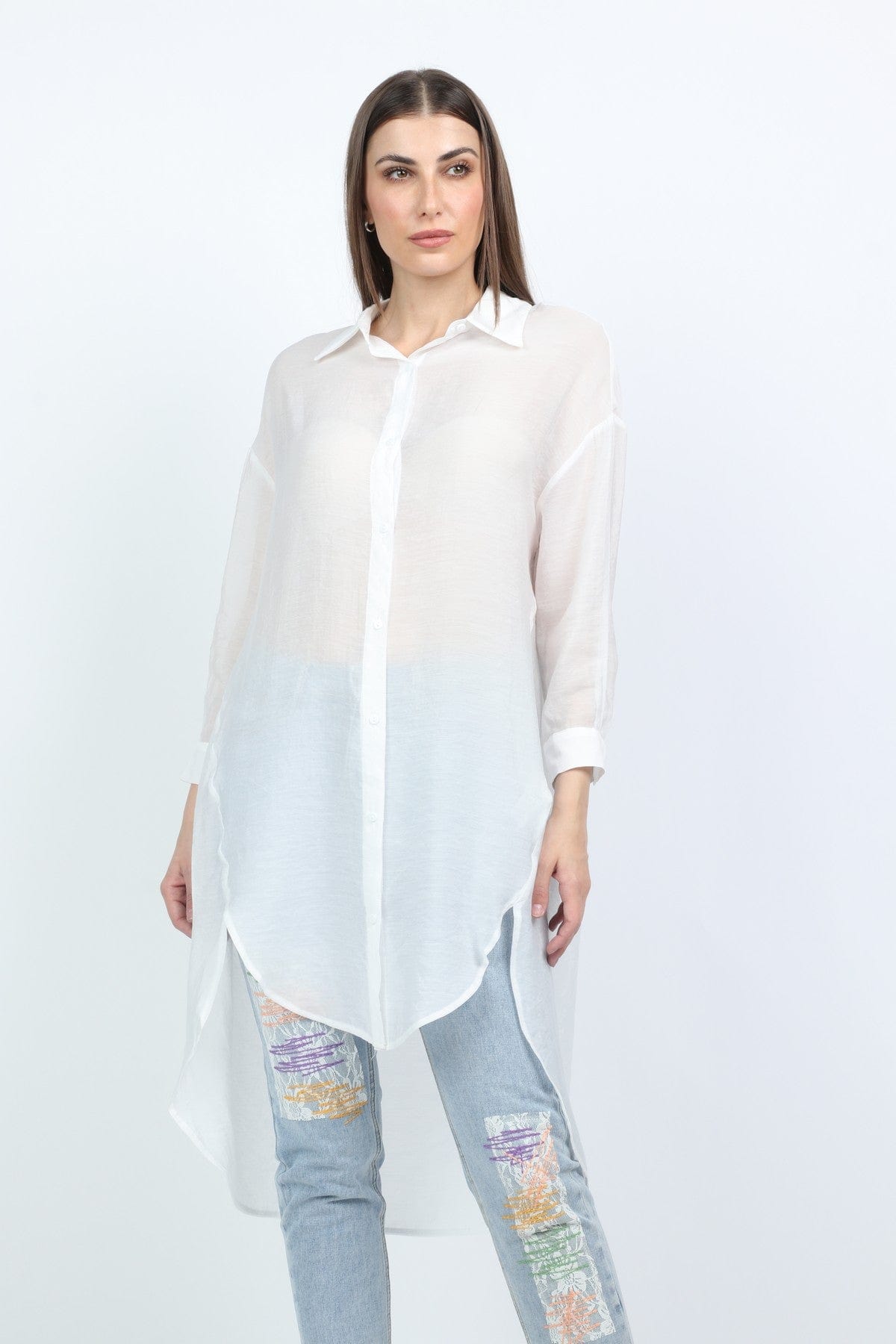 كيتشن فستان تصميم قميص نسائي طويل سادة