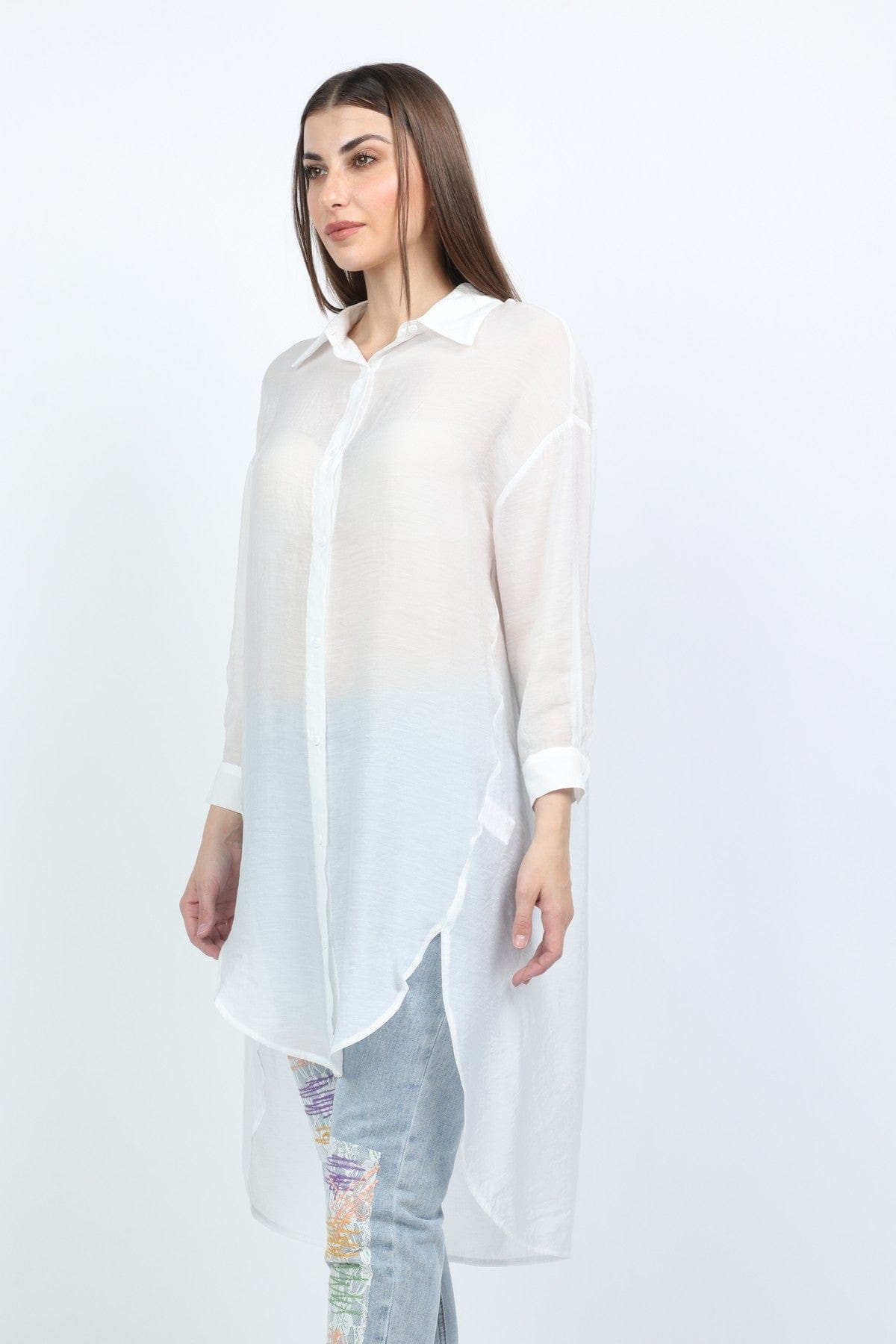 كيتشن فستان تصميم قميص نسائي طويل سادة