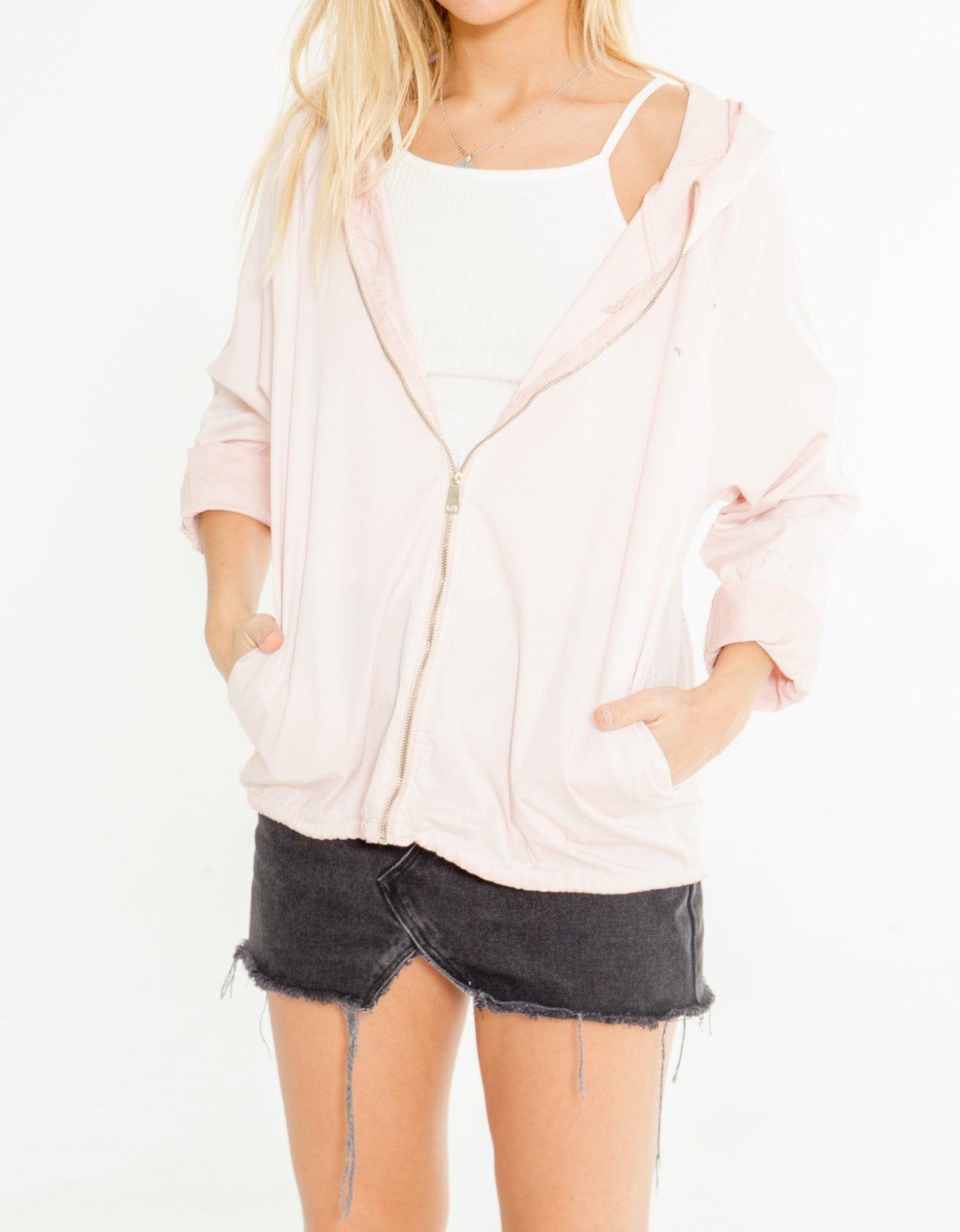 شانا جاكيت سادة كم طويل بسحاب الكاكي