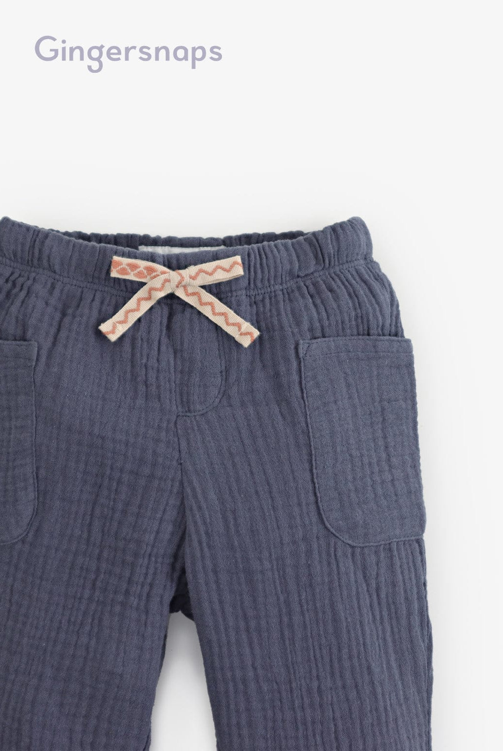 جينجرسنابس بنطلون اطفال رضع ولادي سادة برباط وسط بجيوب جانبي أزرق
