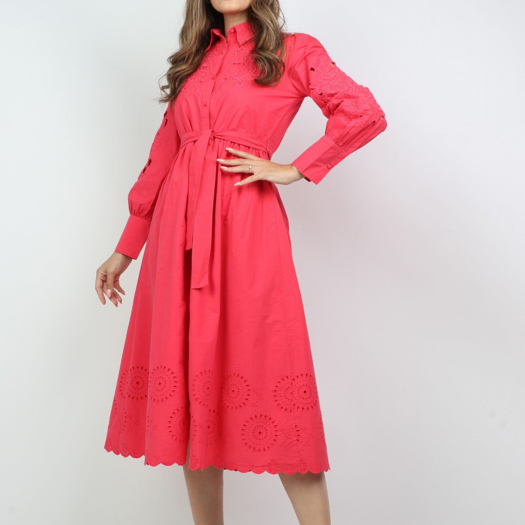 داليدرس فستان قميص ميدي بحزام خصر وياقة طويلة وأزرار أمامية بكم طويل