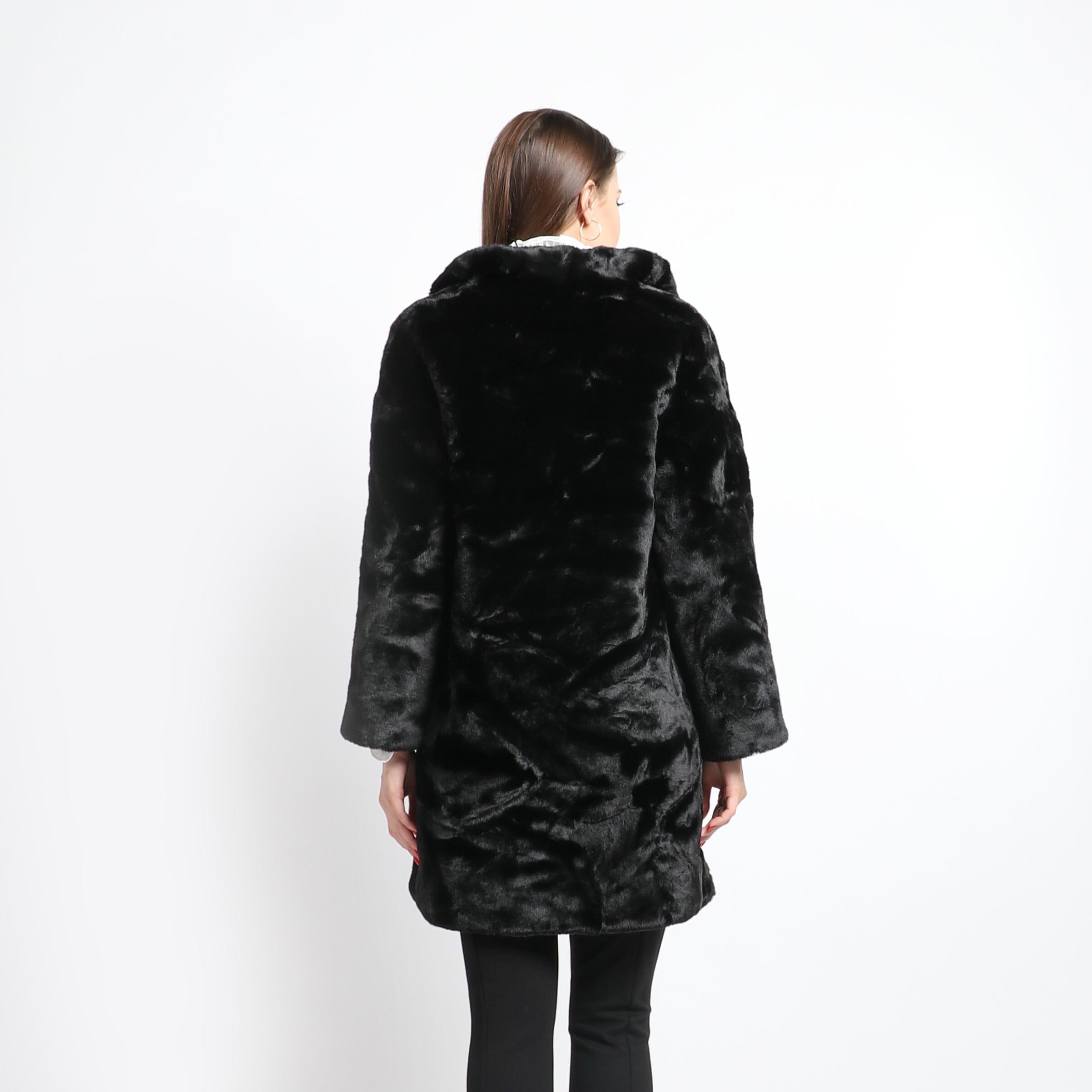 داليدرس جاكيت فرو طويل كم طويل نسائي أسود