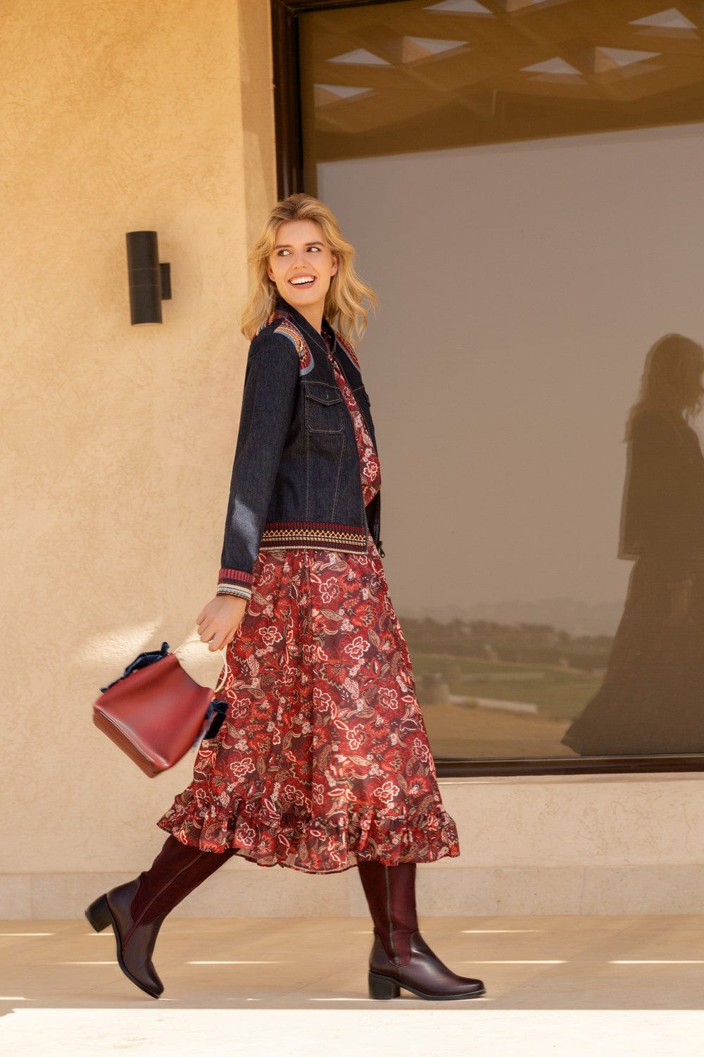 داليدرس جاكيت جينز كم طويل منقوش نسائي أزرق جينز