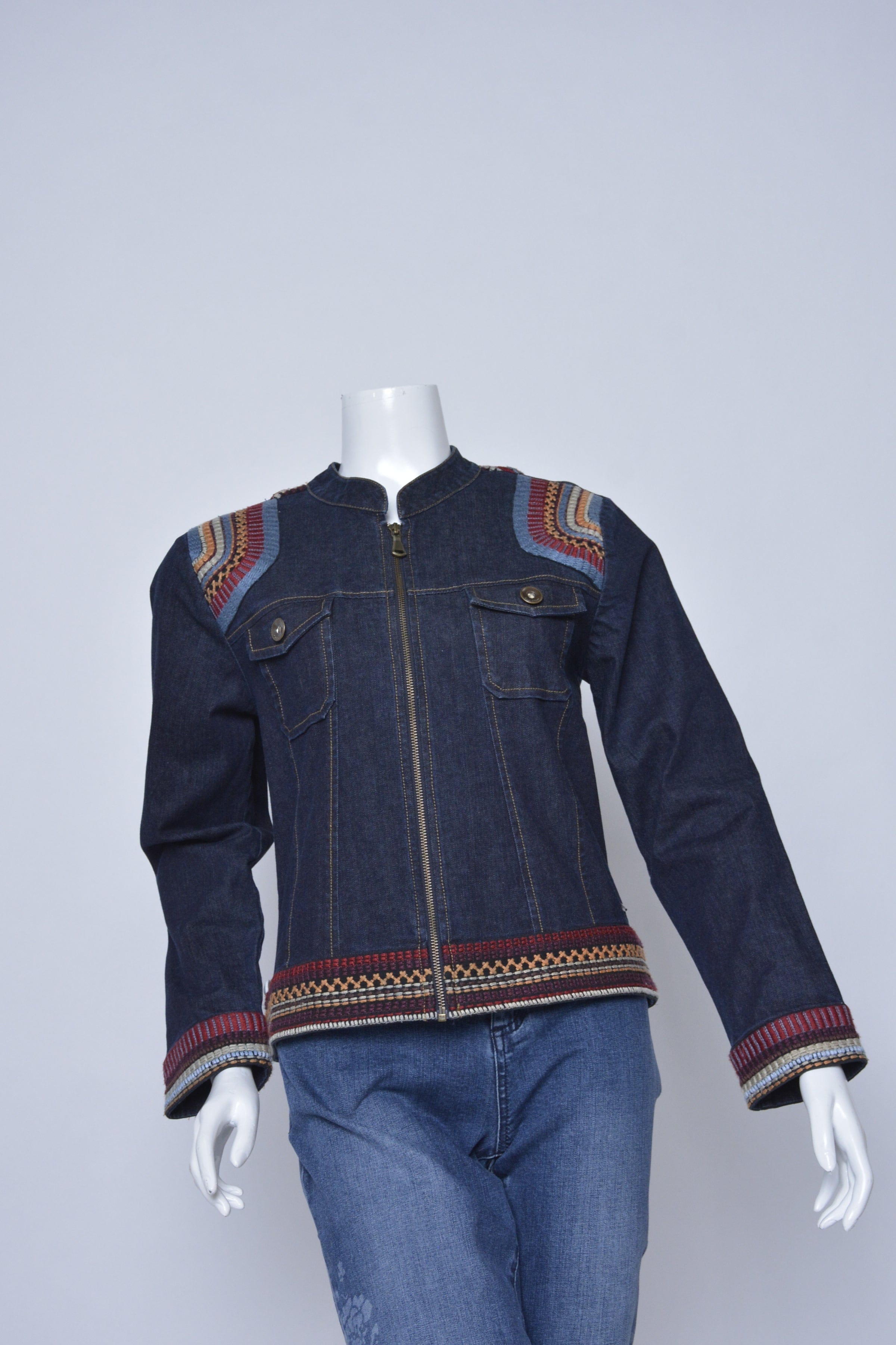 داليدرس جاكيت جينز كم طويل منقوش نسائي أزرق جينز