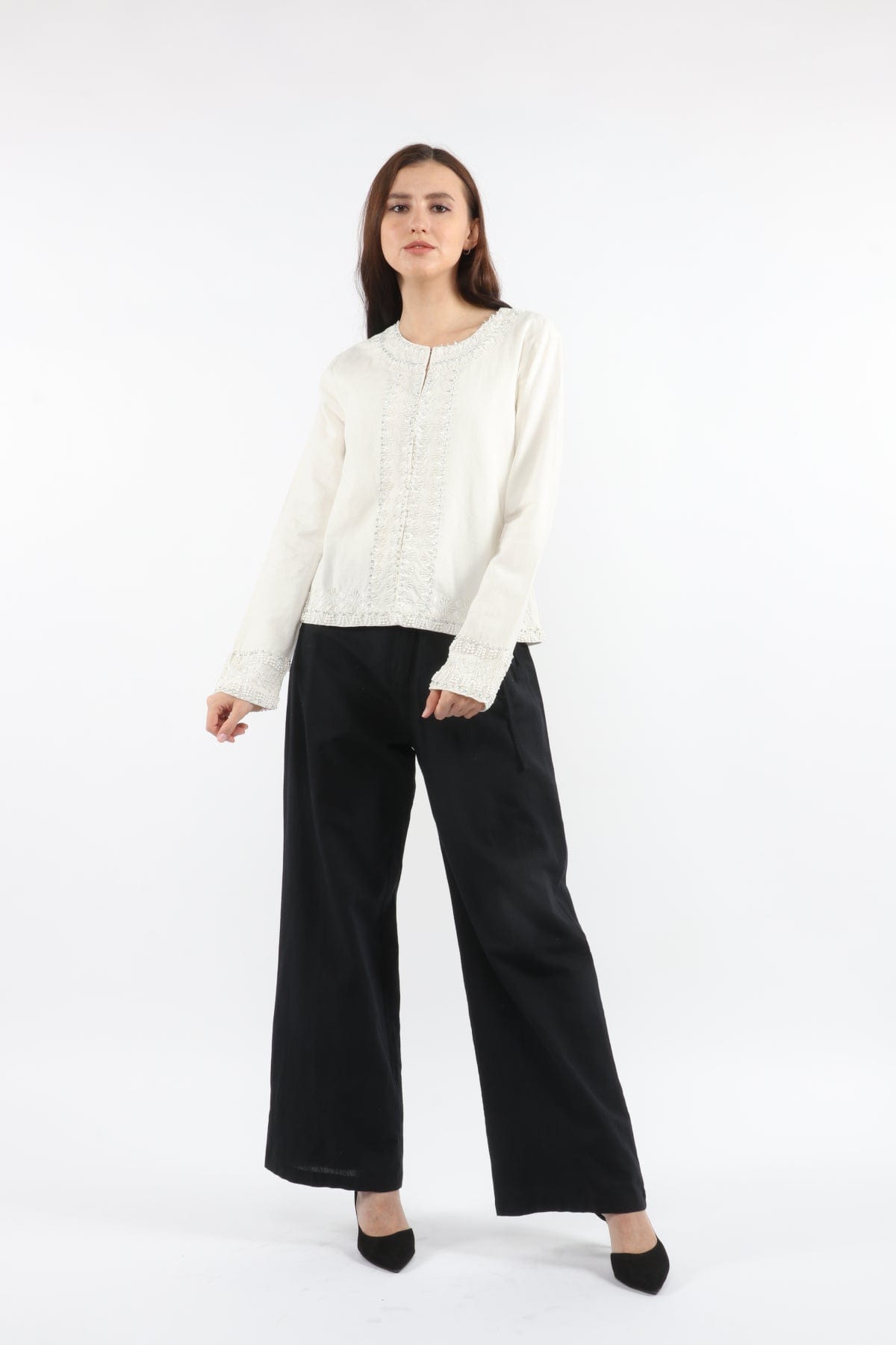 داليدرس بلوزة طويلة الأكمام مخرم واسع أوف وايت