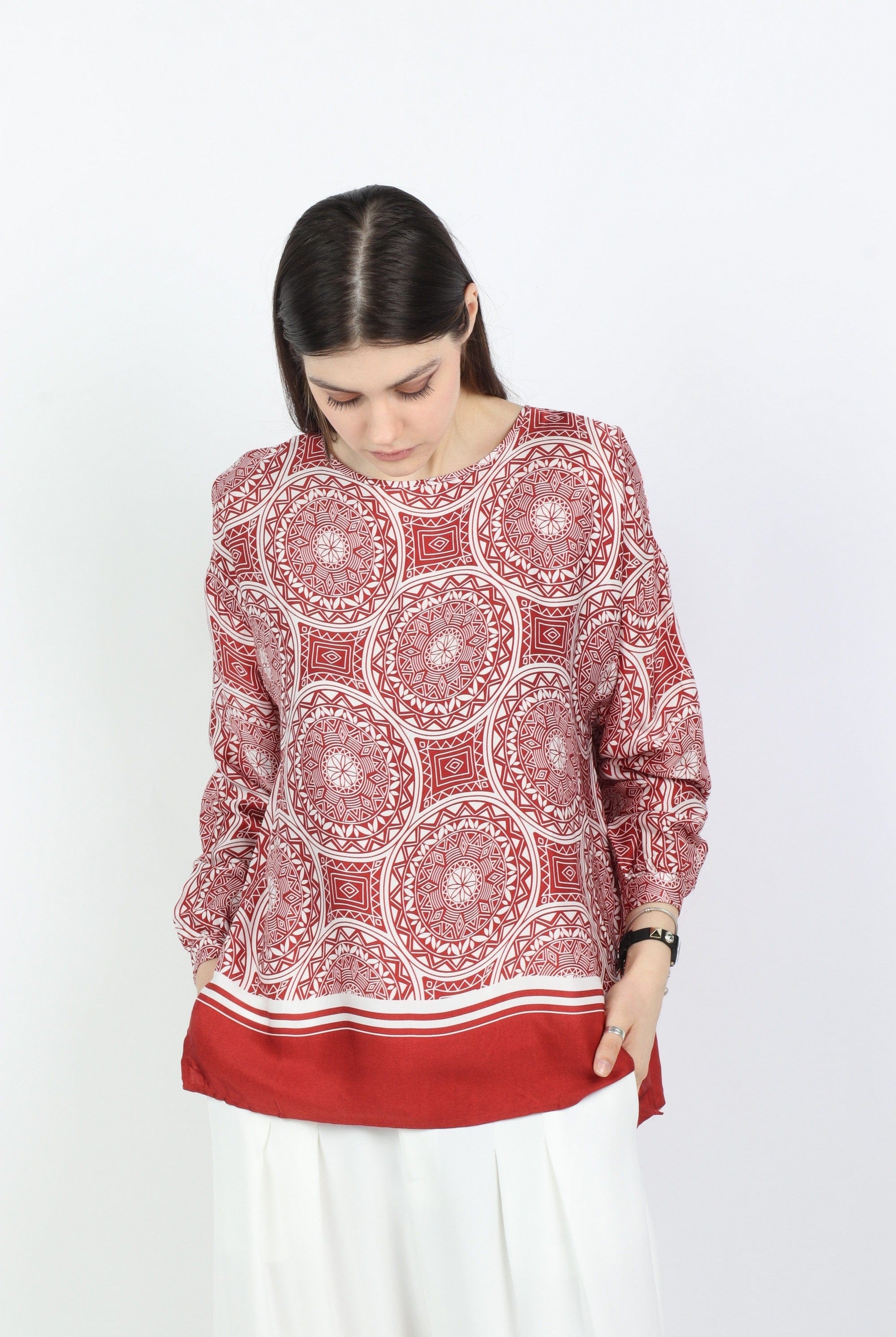 داليدرس كارديجان منقوش واسع بكم طويل نسائي أحمر برتقالي