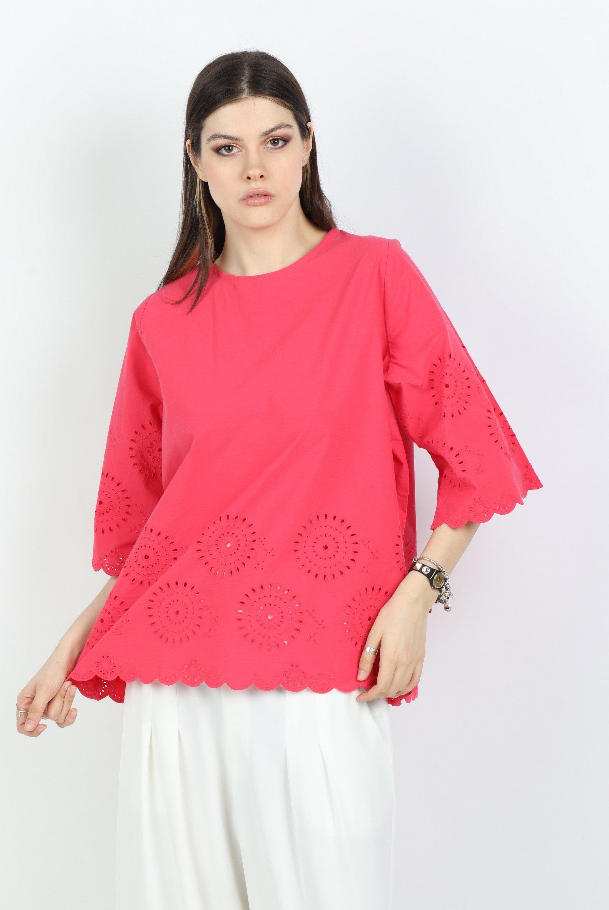 داليدرس بلوزة واسعة منقوشة من أسفل كم طويل واسع نسائي