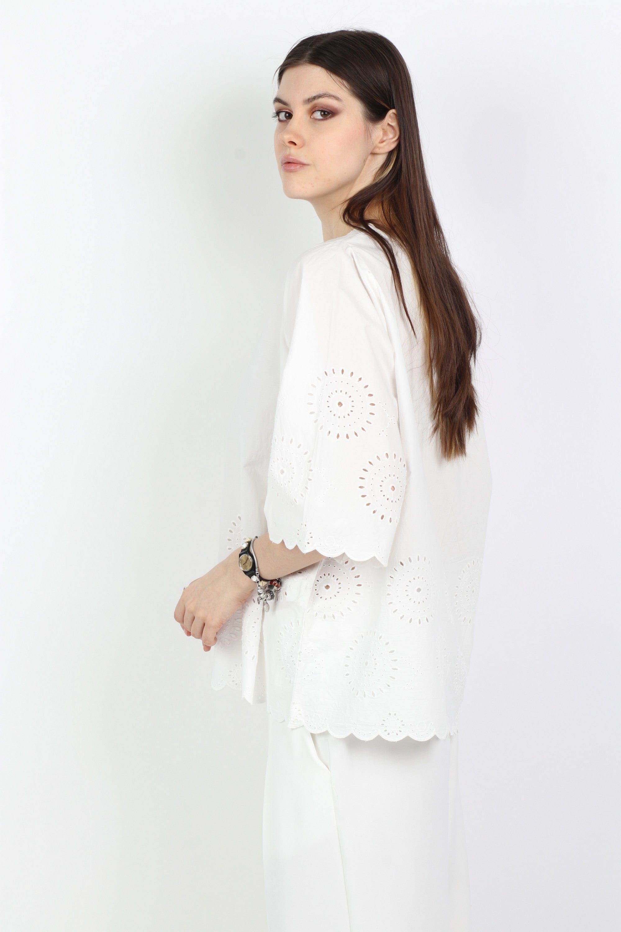 داليدرس بلوزة واسعة منقوشة من أسفل كم طويل واسع نسائي