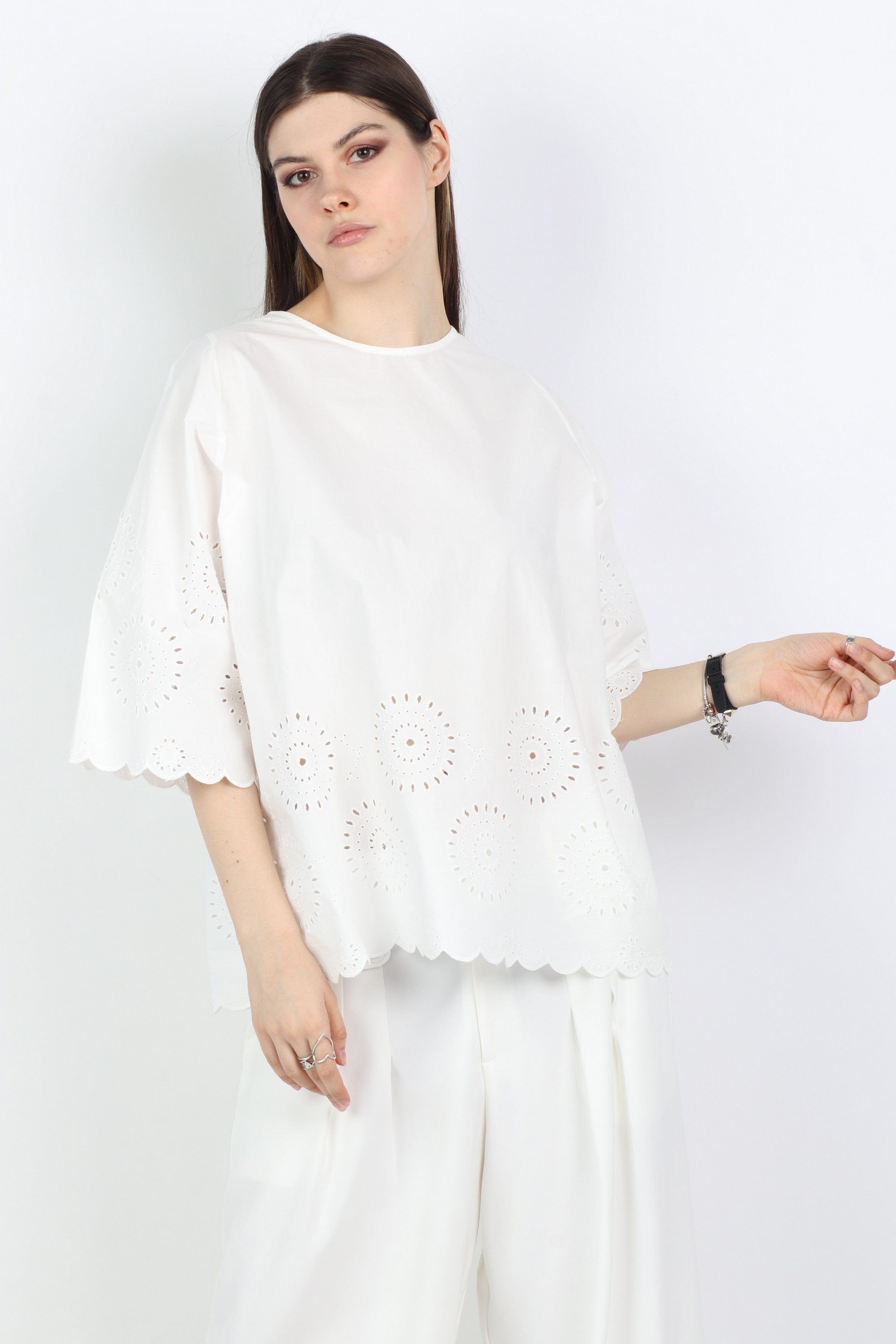 داليدرس بلوزة واسعة منقوشة من أسفل كم طويل واسع نسائي