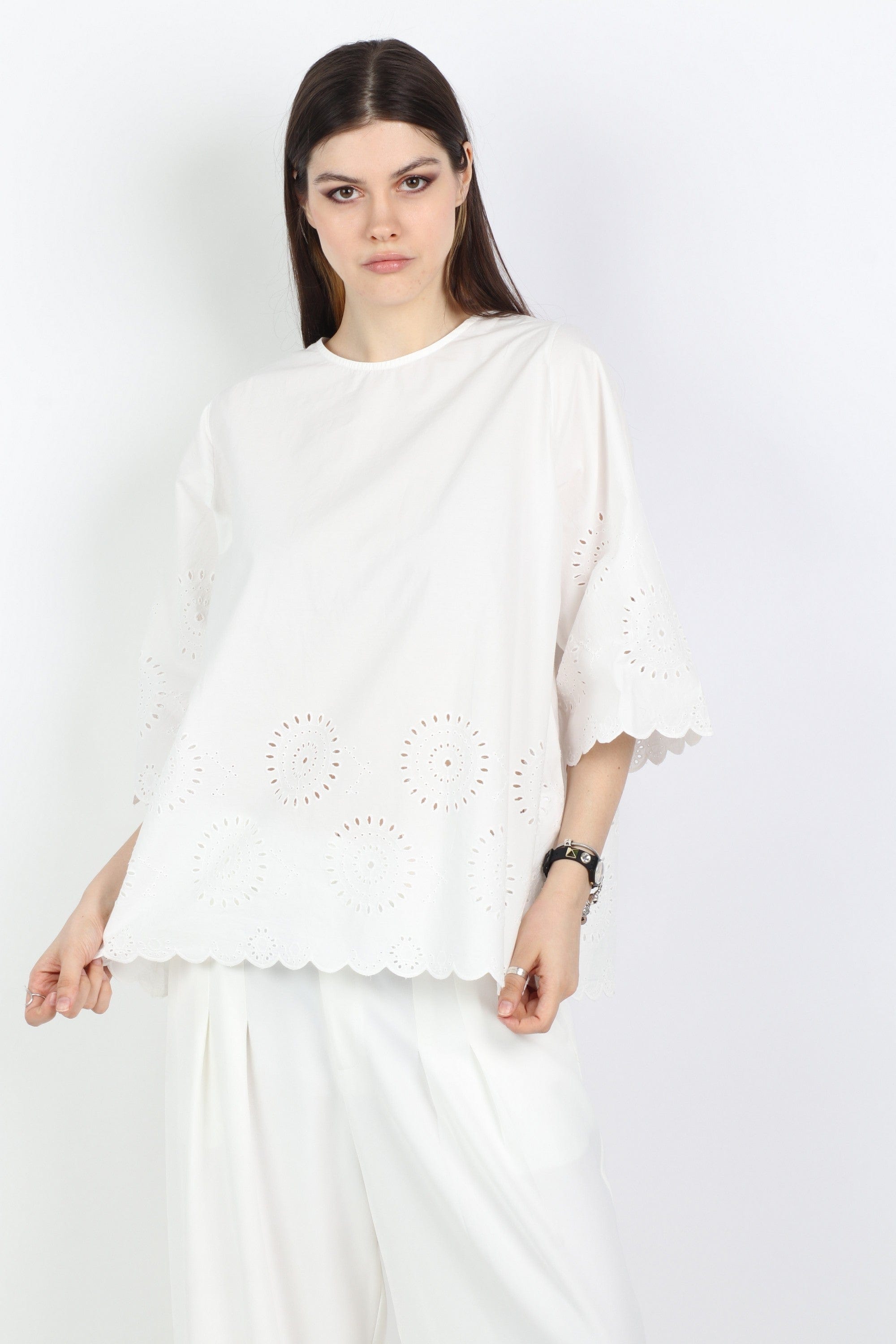 داليدرس بلوزة واسعة منقوشة من أسفل كم طويل واسع نسائي