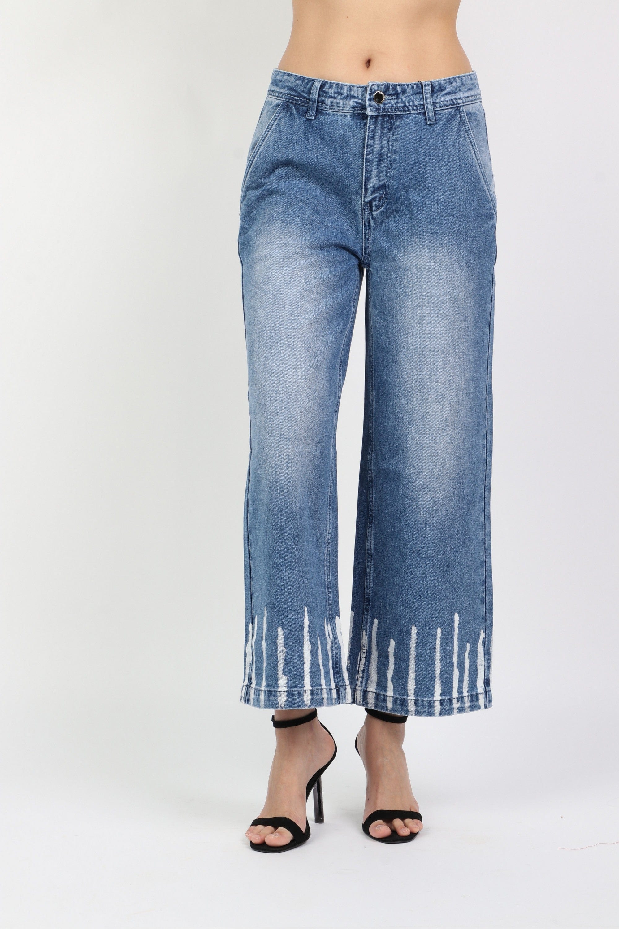 داليدرس بنطلون واسع جينز بنقشة من أسفل نسائي بني